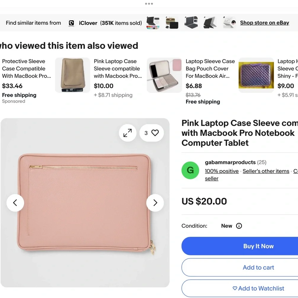 Pink Synthetic Leather Laptop Sleeve